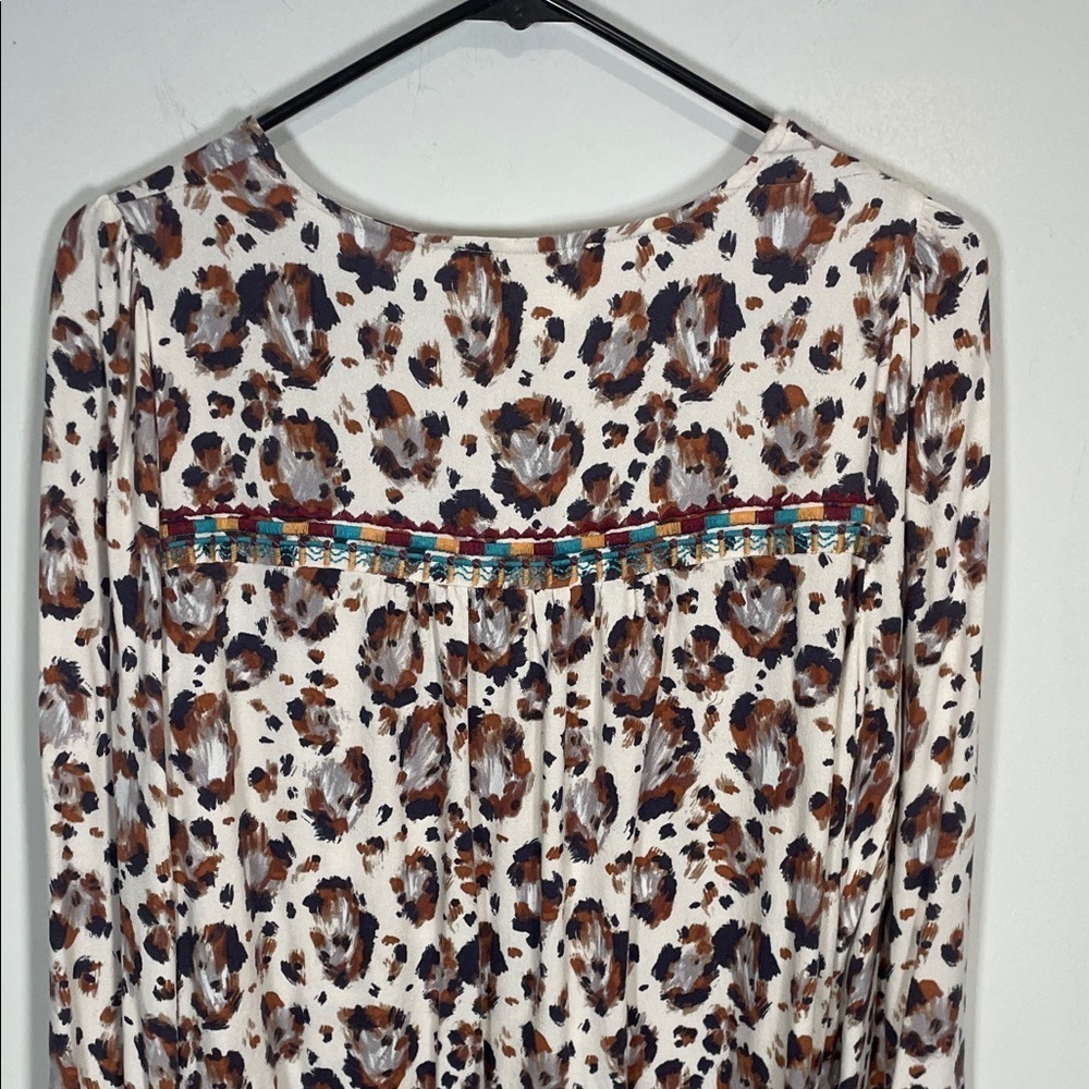 Savanna Jane Leopard Embroidered Boho Rayon Blouse M - Picture 8 of 10